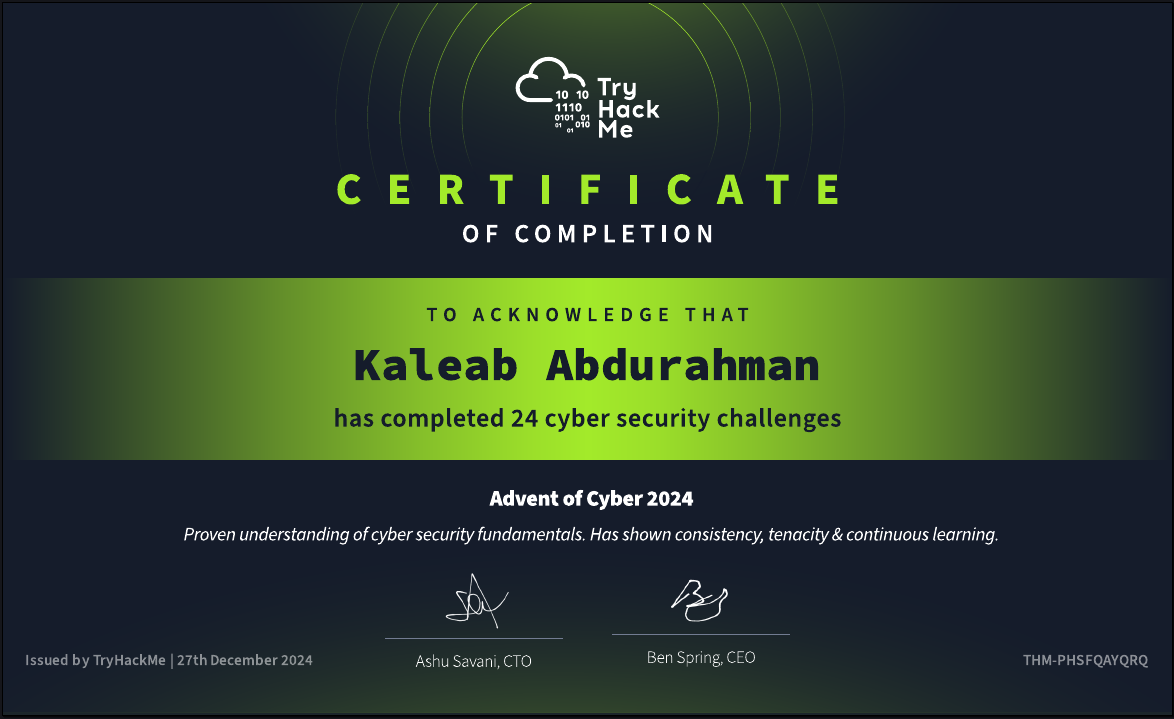 TryHackMe certificate